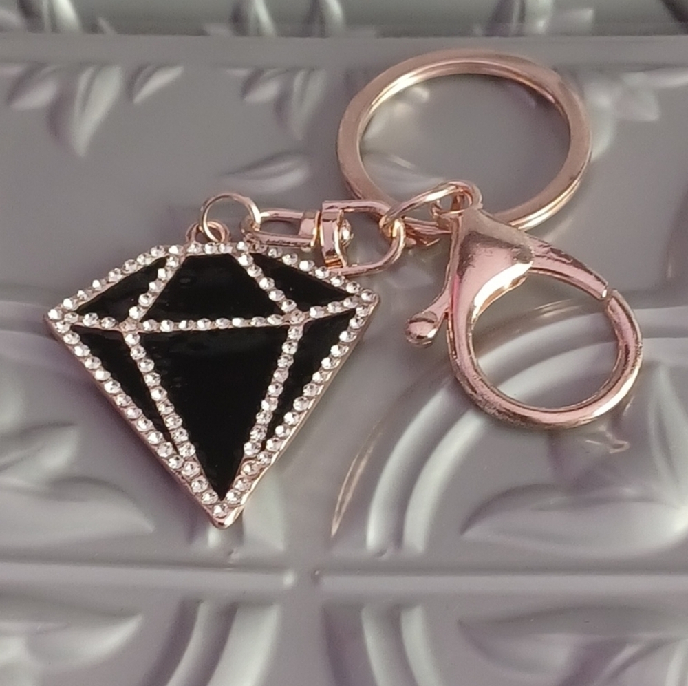 Rhinestone Keychain Black and Gold Diamond